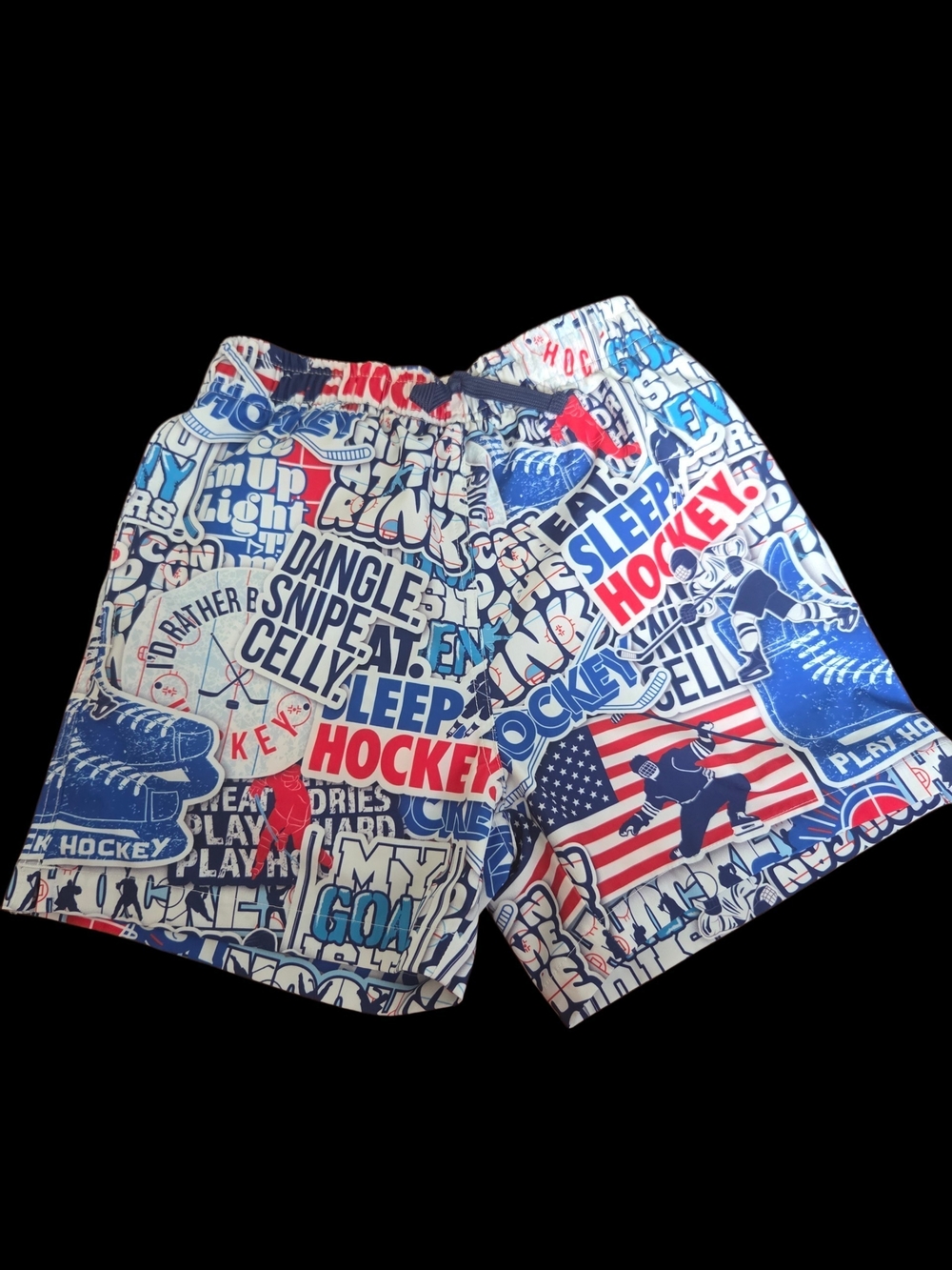 Kids Hockey Graphic Swim/Play Shorts - Blue & Red